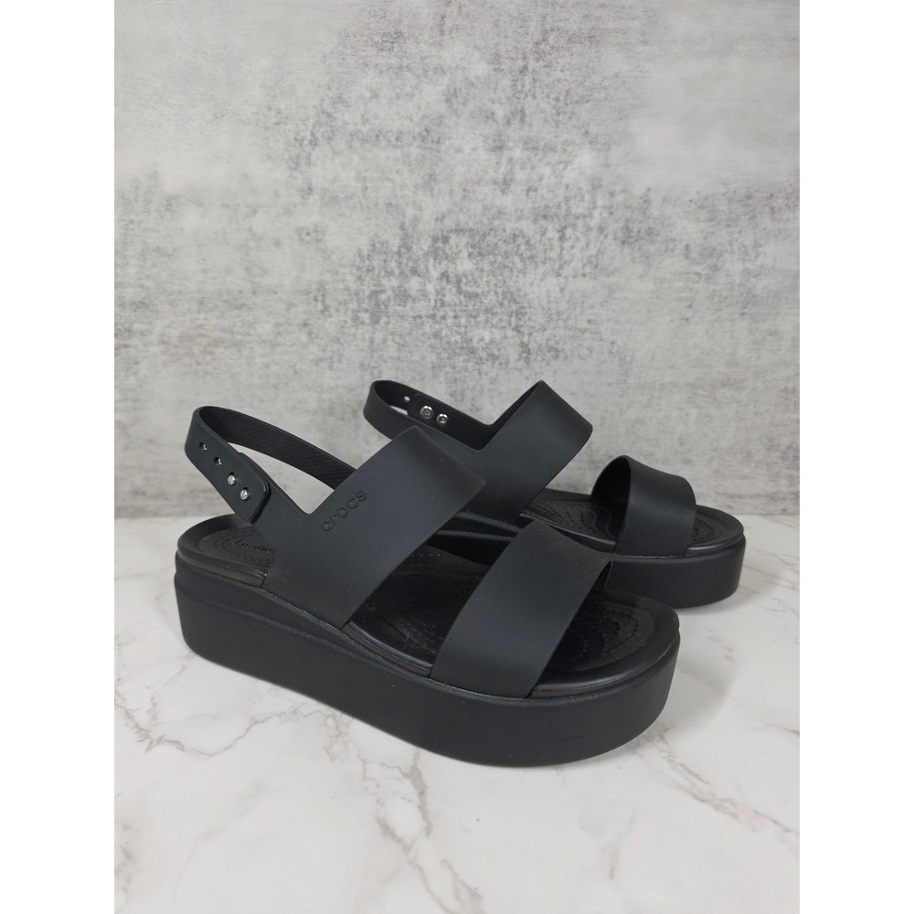 Crocs Brooklyn Low Wedge Sandal Black Platform Lite Ride Strappy 206453 Womens 6